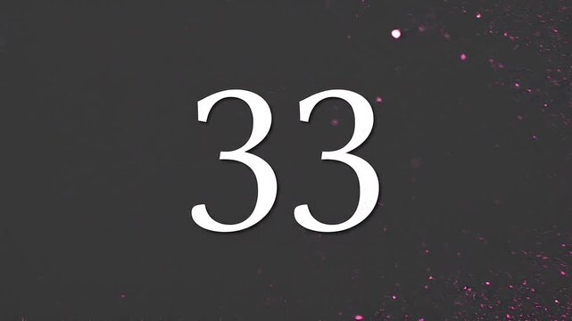 Pink Glitter Blow‑Away Reveal of Number 33 on Solid Background