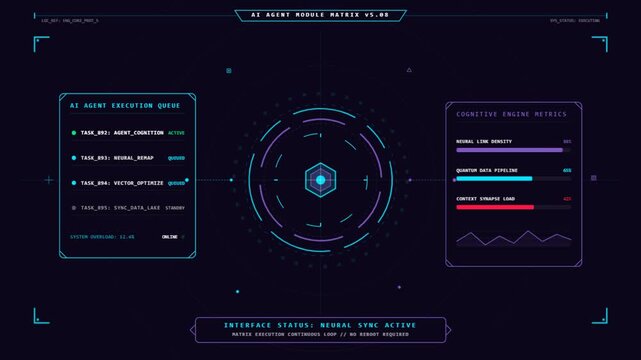 Futuristic Sci Fi HUD Interface Screen with Data and Graphs.