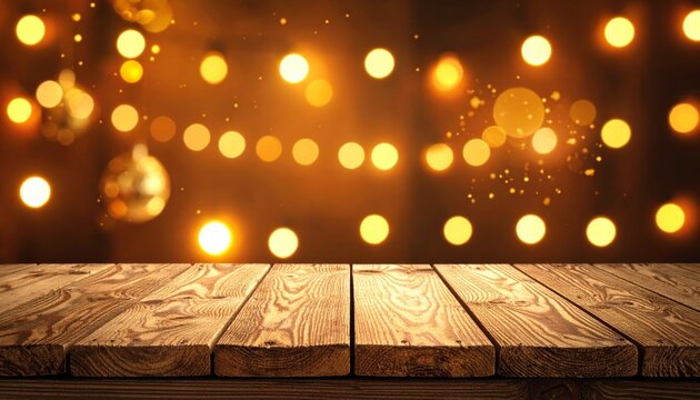 wooden table with bokeh background