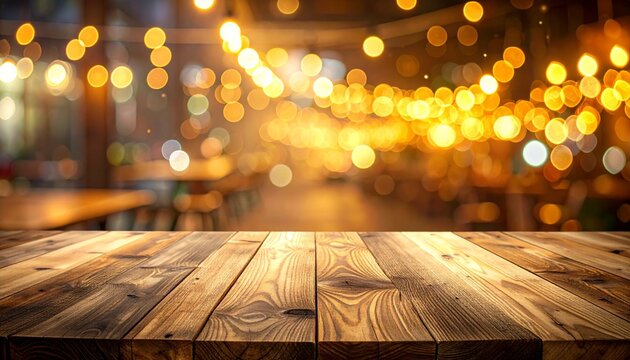 wooden table with bokeh background