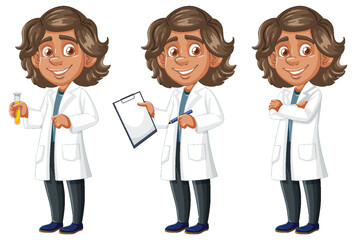 Obraz premium Smiling Young Scientist in Lab Coat Performing Tasks