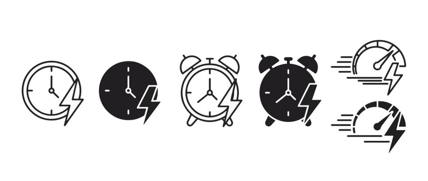Rapid time icon set, lightning bolt with time icon , speed efficiency or rapid service delivery icon , vector illustration .  Adobe Illustrator Artwork