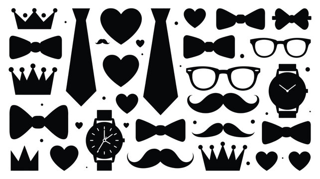 Man icon set vector accessory style fashion blue design objects