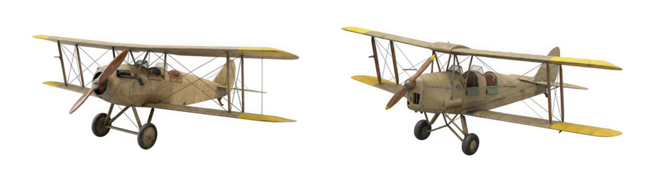 Vintage biplanes in flight showcasing classic aviation design and structure isolated on transparent background