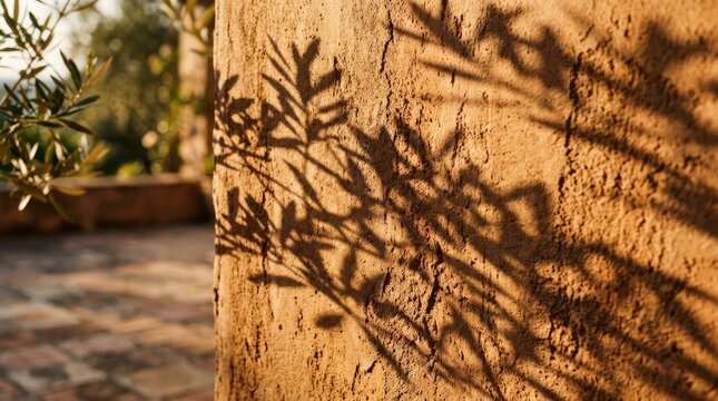 Sunlight Casting Shadow of Plant on Wooden Surface