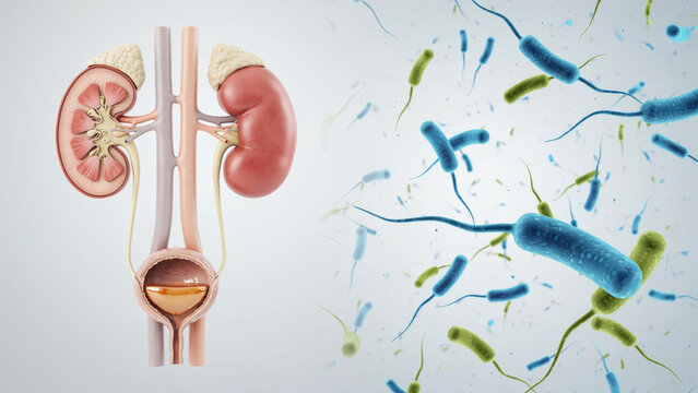 Human kidney anatomy, bacteria infection, urinary tract, E. coli