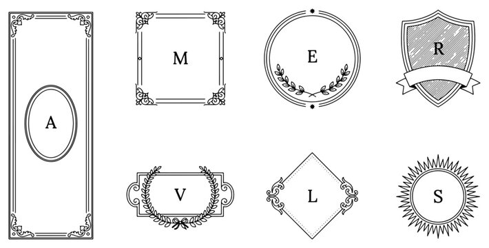 Luxury Monogram Frame Vector Set with Elegant Thin Ornamental Lines