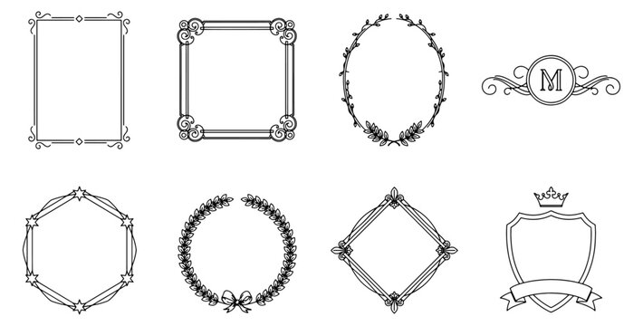 Luxury Monogram Frame Vector Set with Elegant Thin Ornamental Lines