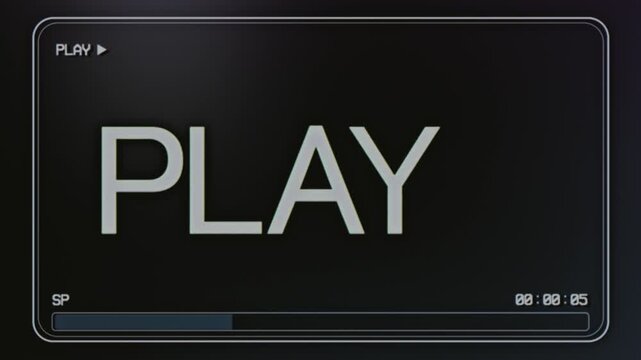 A retro VHS player interface shows a fast-forward control with glowing text overlay on a dark screen. Perfect for nostalgic video edits, vintage media and 90s throwback content.