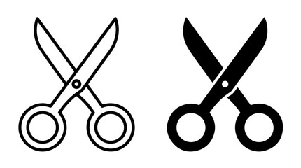 Fototapeta premium Scissors Icon Set Representing Cutting, Crafting, and Precision Tools in Minimal Black‑and‑White Vector Illustration Style