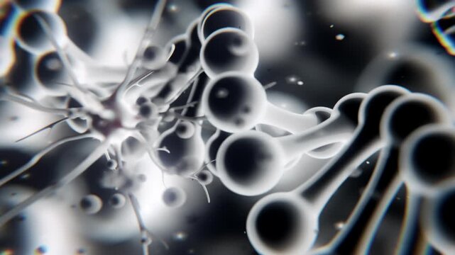 DNA is destroyed by viruses. 3D motion graphic of a nerve cell with biological DNA background, illustrating neuroscience, genetics, neural communication, medical research, and biotechnology concepts.