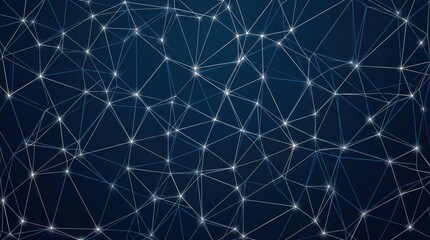 Fototapeta premium Abstract network of interconnected glowing lines and nodes on a dark background, resembling a digital or neural web.