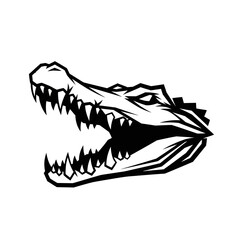 Naklejka premium Aggressive Alligator Head Silhouette, Black and White Vector Illustration