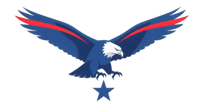 American eagle icon, patriotic symbol, blue and red illustration, white background isolated on White Background 4th july,indipendent day of America