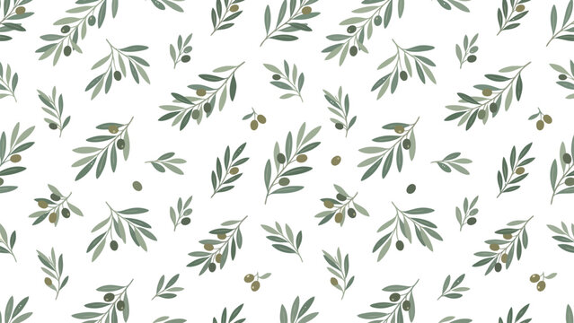 Delicate Olive Leaf Pattern on White Background for Textile and Wallpaper.