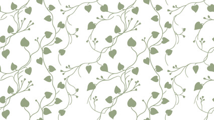 Seamless botanical vine pattern with green leaves and twigs for textiles. © pixel*