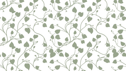 Delicate botanical vine pattern with small green leaves on pale background. © pixel*