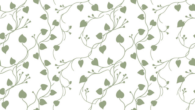 Seamless botanical vine pattern with green leaves and twigs for textiles.