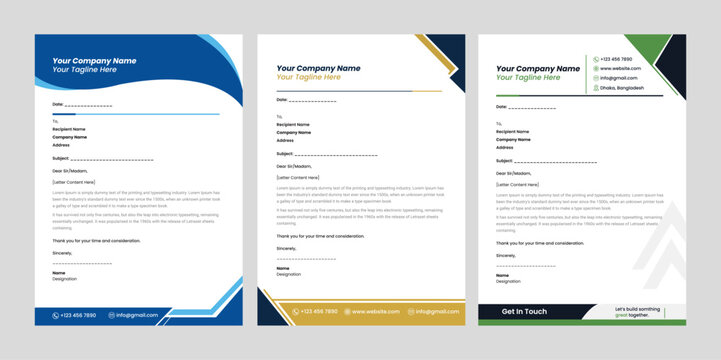 Professional letterhead template set featuring modern, clean, and minimal business stationery designs. 