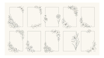 Elegant floral frame vector set, delicate botanical borders, hand-drawn flower and leaf corner designs for wedding invitations, greeting cards, and decorative stationery, 10 unique vector frames © I'm_coming