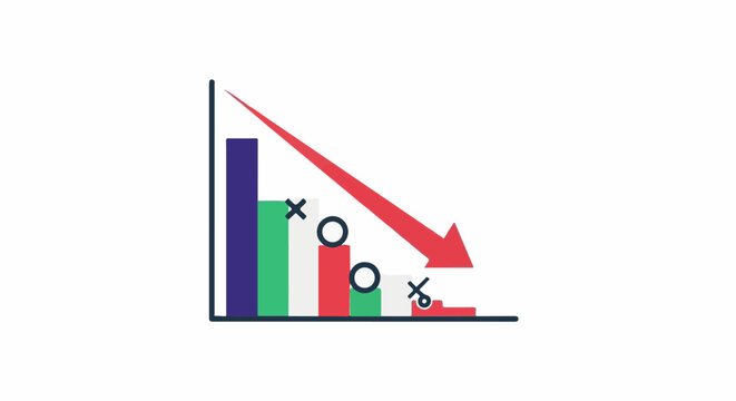 A downward trending bar graph with a red arrow indicating a loss