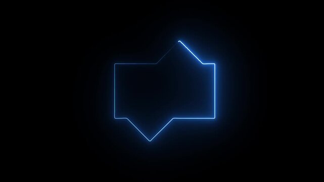 Blue neon outline of a speech bubble or abstract shape on a dark background bright
