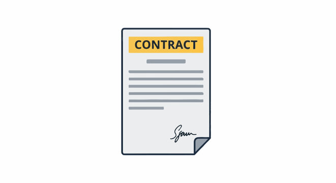 A simplified cartoon of a document with the word "CONTRACT" on a yellow header