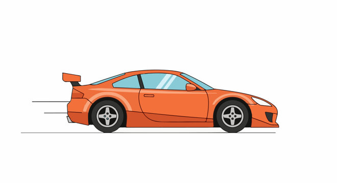 A vibrant orange, pixelated sports car with a large rear spoiler speeds forward