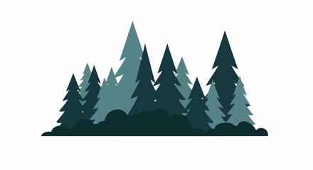 Fototapeta premium A stylized, minimalist illustration of a dense forest with varied evergreen trees in shades of blue and green