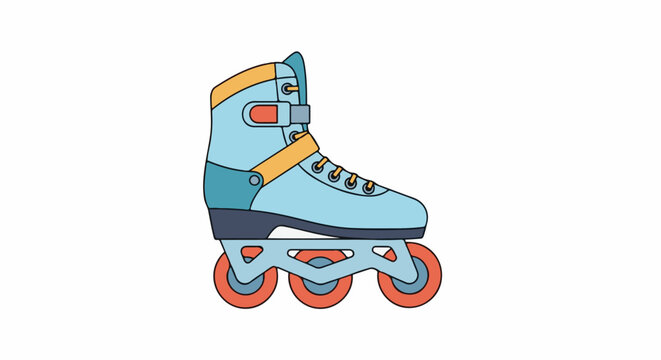 Light blue inline skate with orange wheels and laces, set against white