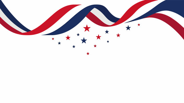 American flag colors wavy header with falling stars banner design element for patriotic events and celebrations.