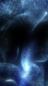 Blue glowing particle cloud with cosmic mist, sparkling stardust, and futuristic digital energy on a dark abstract background.
