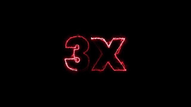3x fire text animation with burning flame animation isolated on black background