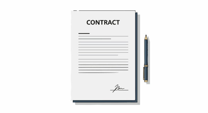 A document d "CONTRACT" with a signature and a pencil lie to the right
