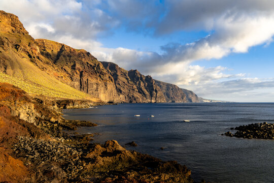 Los Gigantes cliffs glowing at golden hour from Punta de Teno, Tenerife