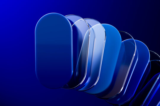 Abstract 3d rendering of blue geometric glass shapes
