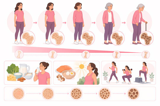 Bone density aging women osteoporosis illustration