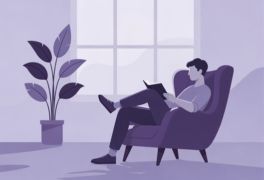 Person Reading a Book in Armchair Near Window at Home Illustration