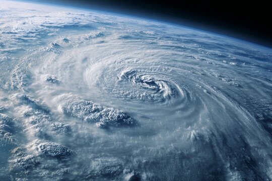 Hurricane eye and surrounding cloud bands viewed from low Earth orbit