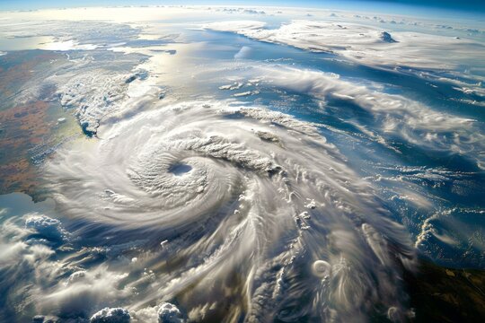 Massive cyclone cloud system over coastal region captured from Earth orbit