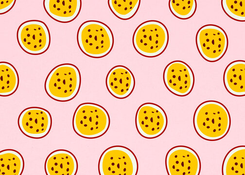 Tropical passion fruit pattern illustration on pink background
