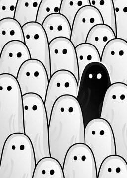 One black ghost standing out in a white crowd