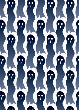 Seamless pattern of spooky blue ghost illustration for Halloween