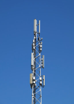 Cell tower under a blue sky in the Netherlands