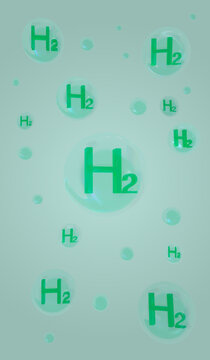 Green hydrogen H2 molecules in clear bubbles for clean energy