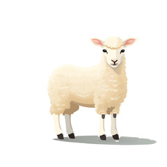 Fototapeta premium Cute fluffy white sheep standing full body farm animal illustration