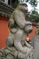 Fototapeta premium Stone guardian animal statue at temple