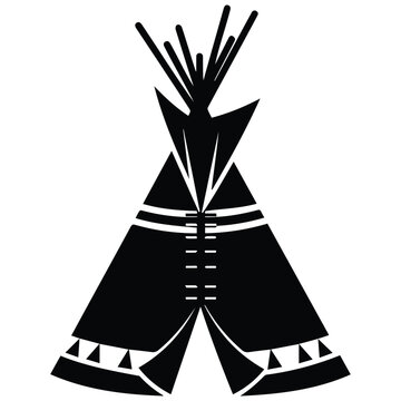Teepee native american wigwam vector silhouette illustration, traditional tribal tent dwelling.