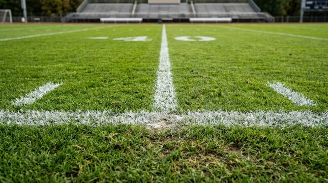 Empty sports field with white lines marking the grass for gameplay or training