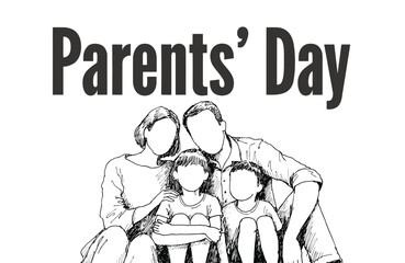 Naklejka premium Parents' Day illustration featuring a happy family sketch
